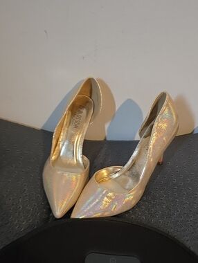 De Blossom Collection Iridescent Gold Pointed D'Orsay Pumps